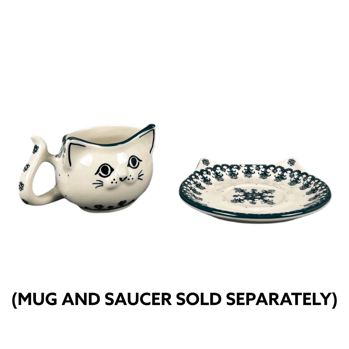 Mug, Cat Shaped, 10 oz in "Green Lace" by Ceramika Artystyczna | AH14-1149Q