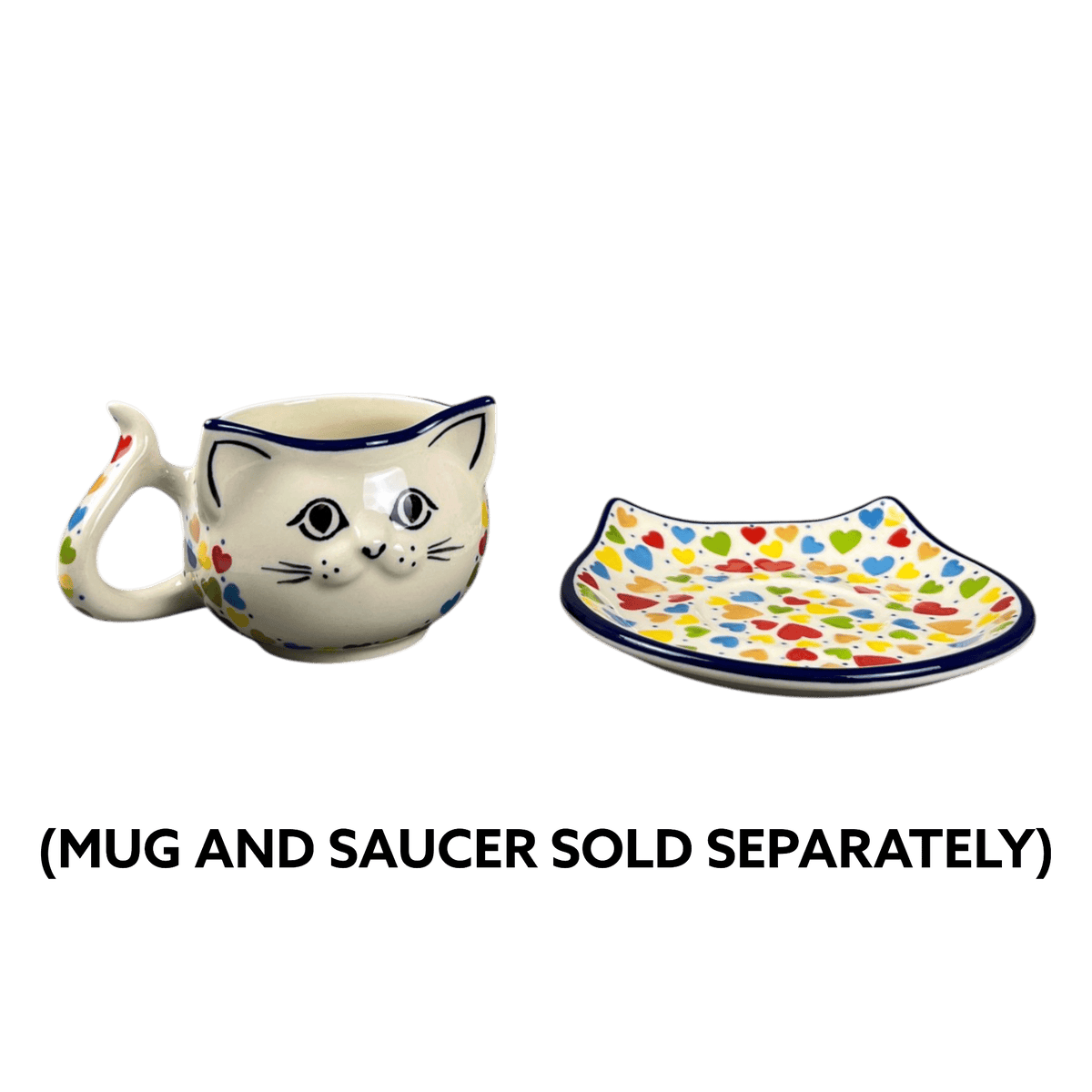 Mug, Cat Shaped, 10 oz in "Rainbow Hearts" by Ceramika Artystyczna | AH14-U4833