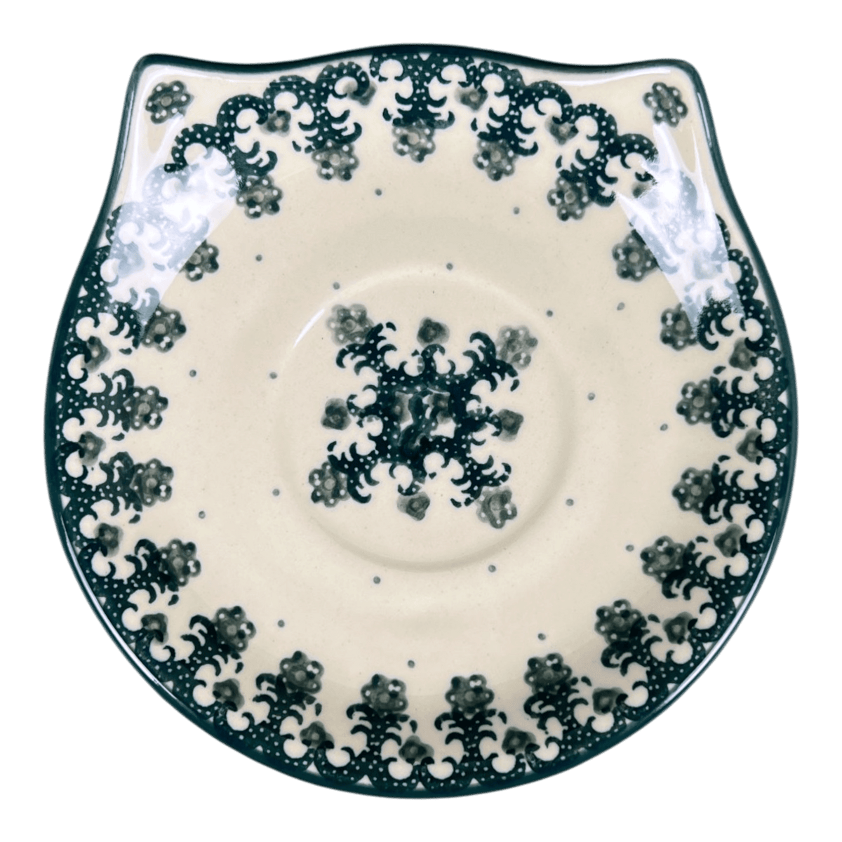 Saucer, Plate, Cat Shaped, 5.75" in "Green Lace" by Ceramika Artystyczna | AH15-1149Q
