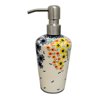 A picture of a Polish Pottery 7" Soap Dispenser (Brilliant Garden) | B009S-DPLW as shown at PolishPotteryOutlet.com/products/7-liquid-soap-dispenser-brilliant-garden-b009s-dplw