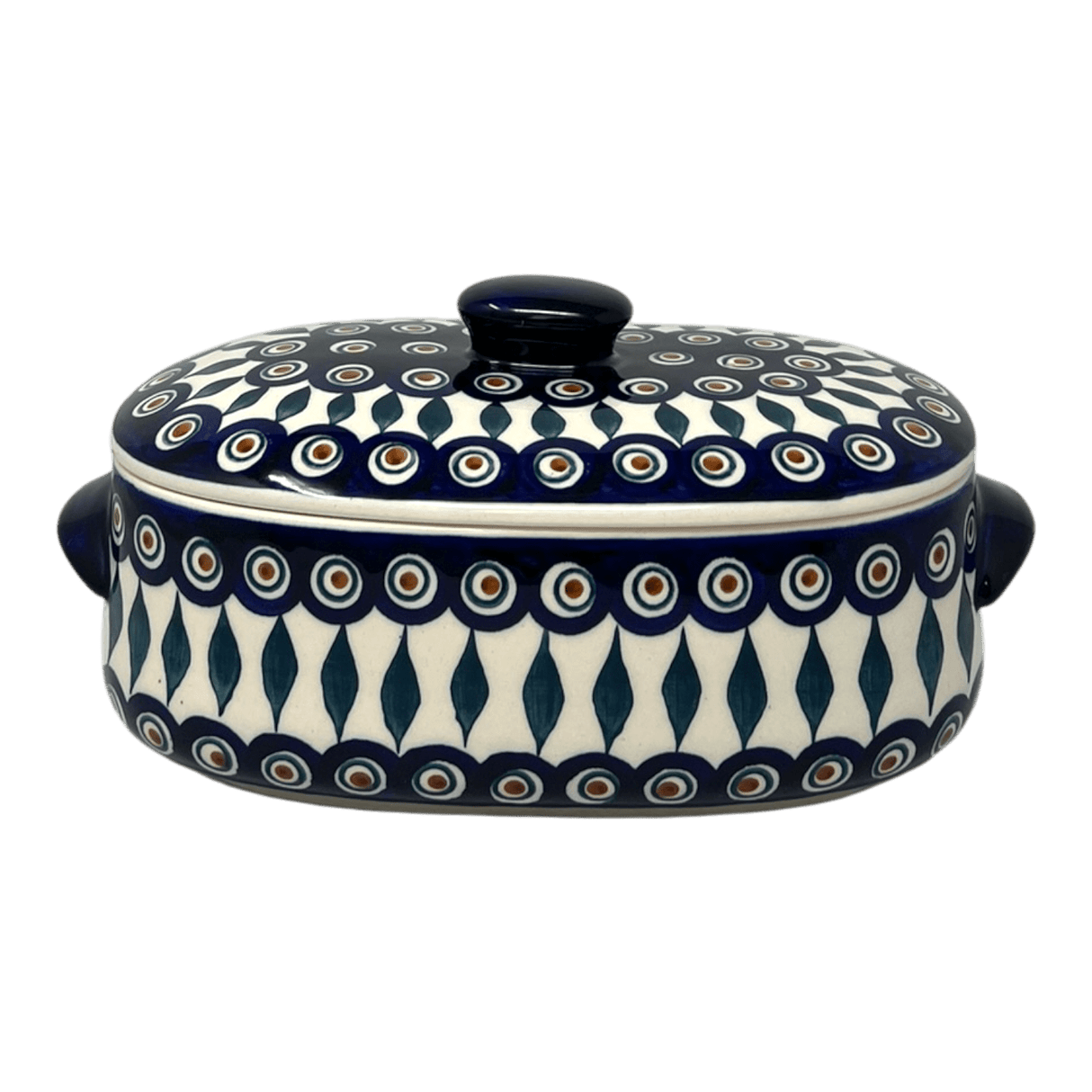 Baker, Oval, Lid, Handles, Small 11" x 5.5" in "Peacock" by Manufaktura | C021T-54