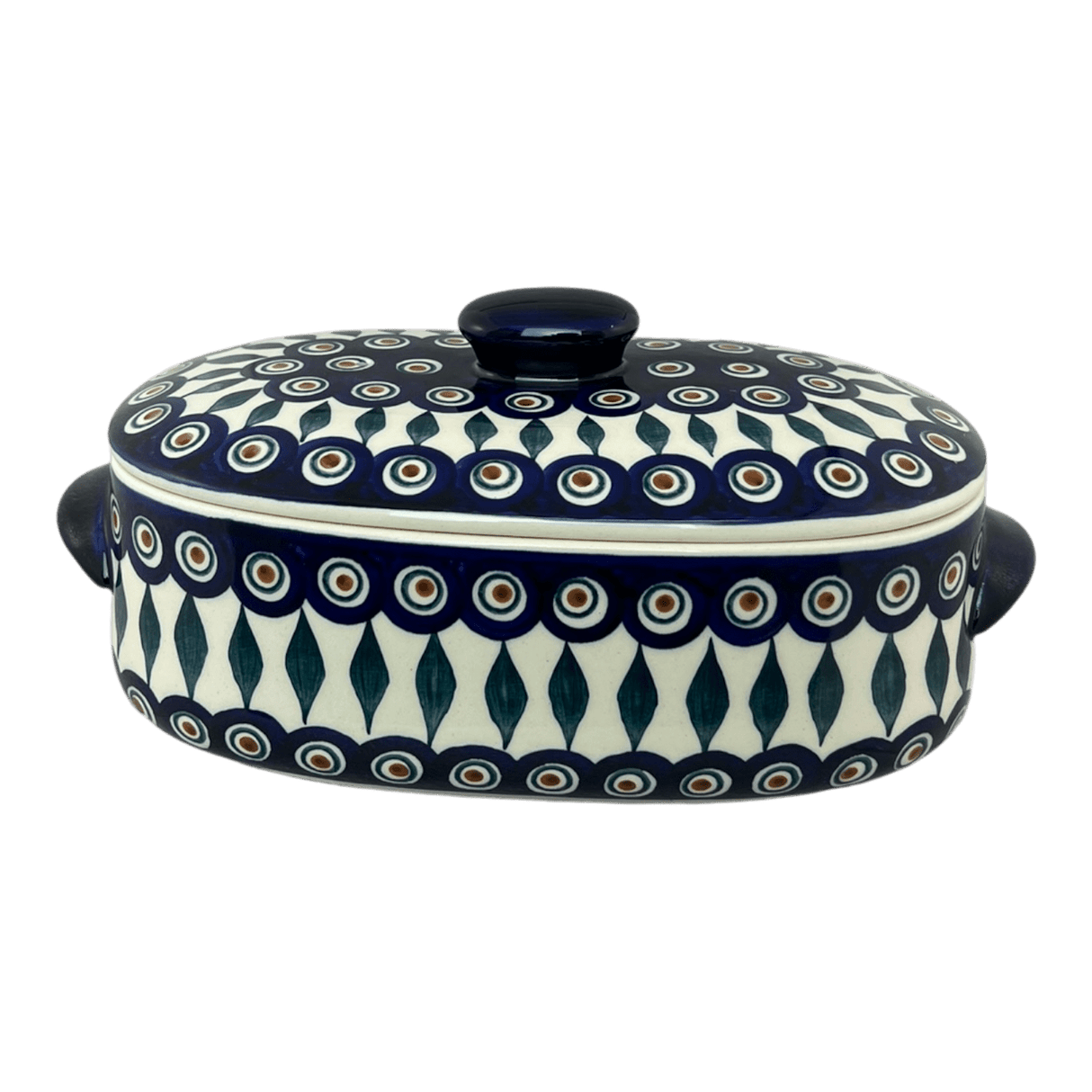 Baker, Oval, Lid, Handles, Small 11" x 5.5" in "Peacock" by Manufaktura | C021T-54