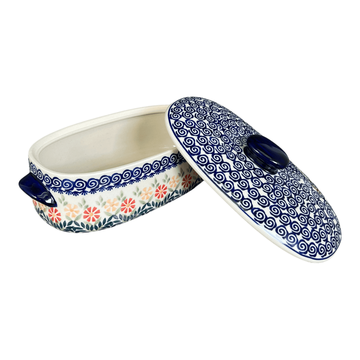 Baker, Oval, Lid, Handles, Small 11" x 5.5" in "Flower Power" by Manufaktura | C021T-JS14