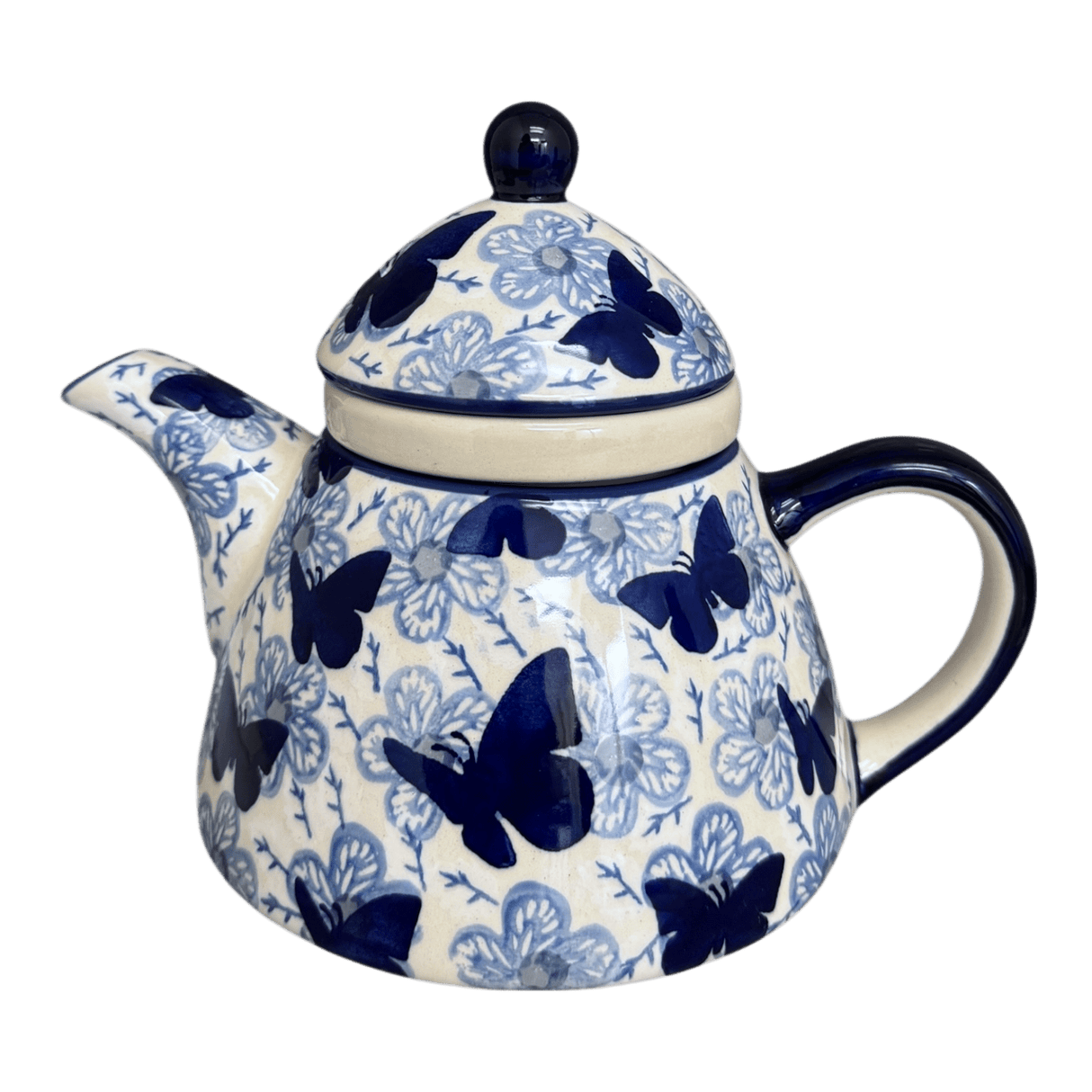 Tea Infuser Teapot, 38 oz in "Blue Butterfly" by Manufaktura | C028U-AS58