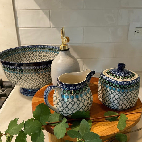 Bowl, Square, Sugar Bowl, 4" in "Mediterranean Waves" by Ceramika Artystyczna | AF38-U72