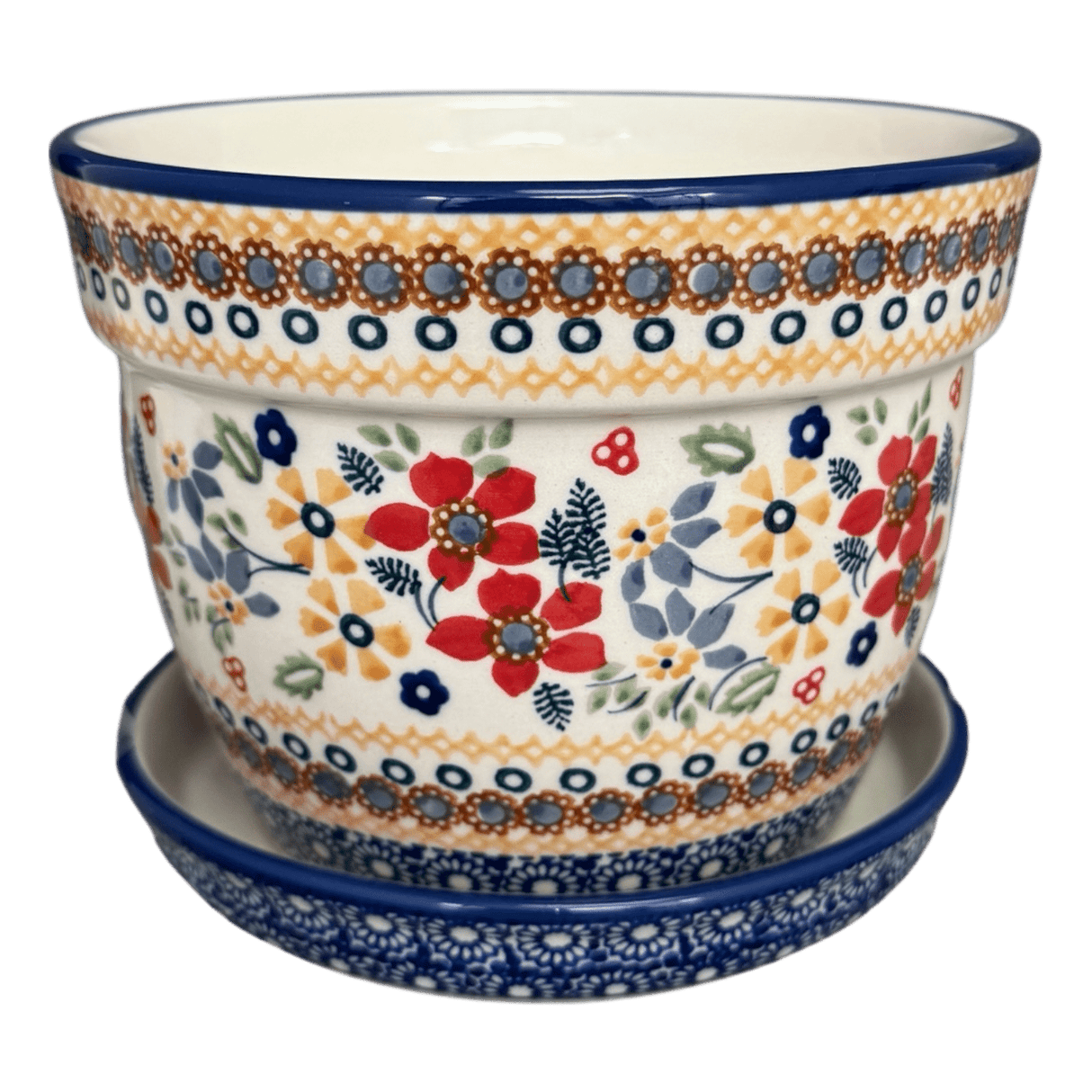 Flower Pot, with Saucer, 6" in "Ruby Duet" by Manufaktura | D036S-DPLC