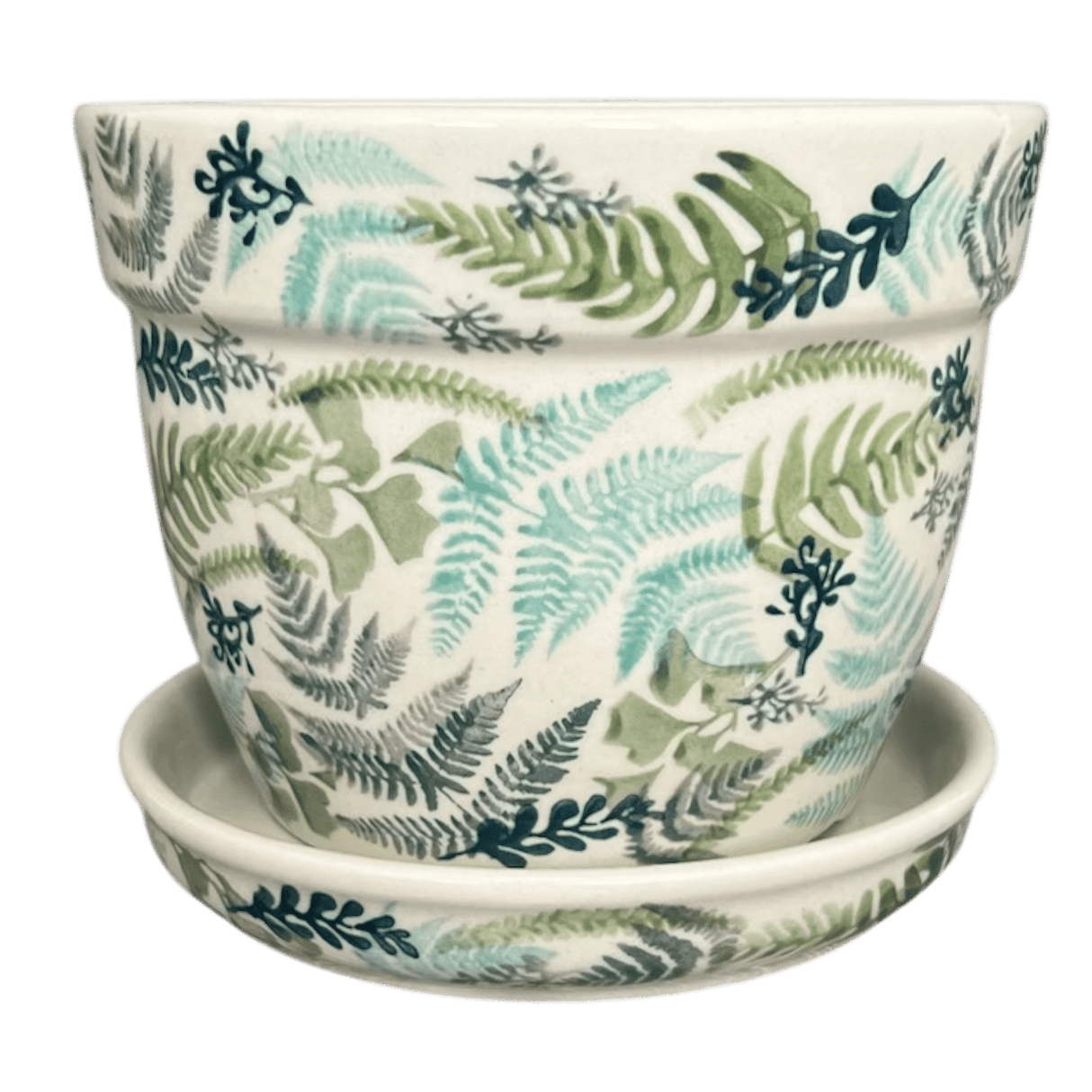 Flower Pot, with Saucer, 6" in "Scattered Ferns" by Manufaktura | D036S-GZ39
