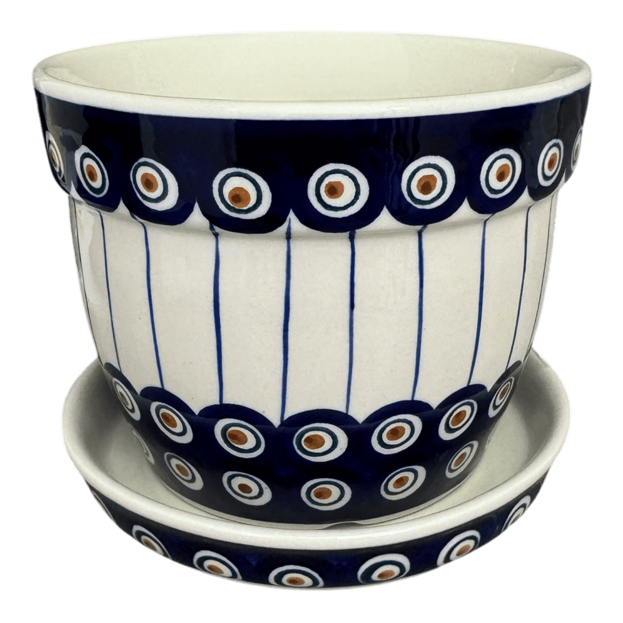 Flower Pot, with Saucer, 6" in "Peacock in Line" by Manufaktura | D036T-54A