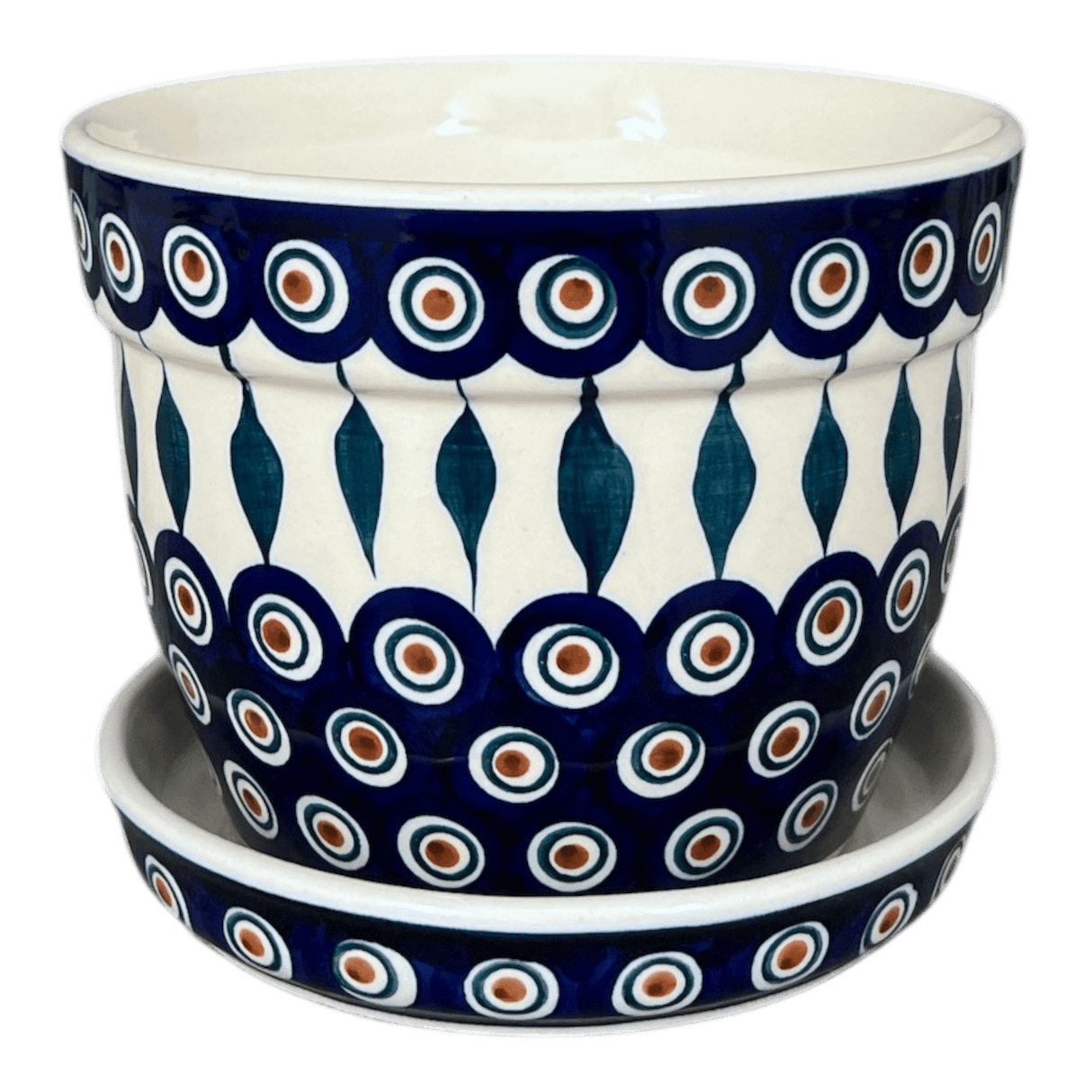 Flower Pot, with Saucer, 6" in "Peacock" by Manufaktura | D036T-54