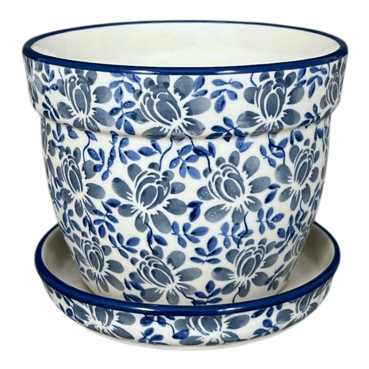 Flower Pot, with Saucer, 6" in "English Blue" by Manufaktura | D036U-AS53