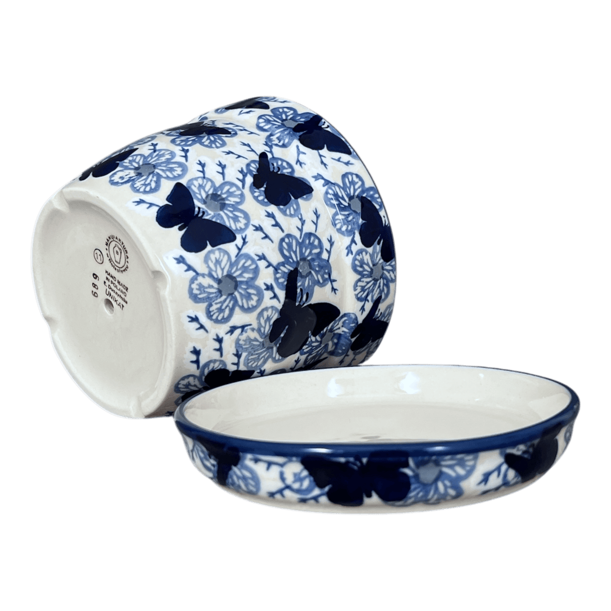 Flower Pot, with Saucer, 6" in "Blue Butterfly" by Manufaktura | D036U-AS58