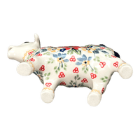 A picture of a Polish Pottery Cow Creamer (Ruby Bouquet) | D081S-DPCS as shown at PolishPotteryOutlet.com/products/cow-creamer-ruby-bouquet-d081s-dpcs