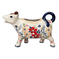 A picture of a Polish Pottery Cow Creamer (Ruby Duet) | D081S-DPLC as shown at PolishPotteryOutlet.com/products/cow-creamer-ruby-duet-d081s-dplc