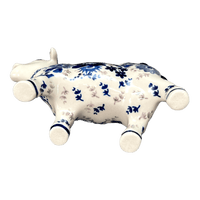 A picture of a Polish Pottery Cow Creamer (Blue Life) | D081S-EO39 as shown at PolishPotteryOutlet.com/products/cow-creamer-blue-life-d081s-eo39