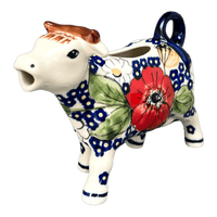 A picture of a Polish Pottery Cow Creamer (Poppies & Posies) | D081S-IM02 as shown at PolishPotteryOutlet.com/products/cow-creamer-poppies-posies-d081s-im02