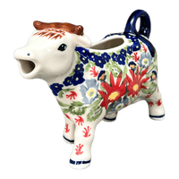 A picture of a Polish Pottery Cow Creamer (Floral Fantasy) | D081S-P260 as shown at PolishPotteryOutlet.com/products/cow-creamer-floral-fantasy-d081s-p260