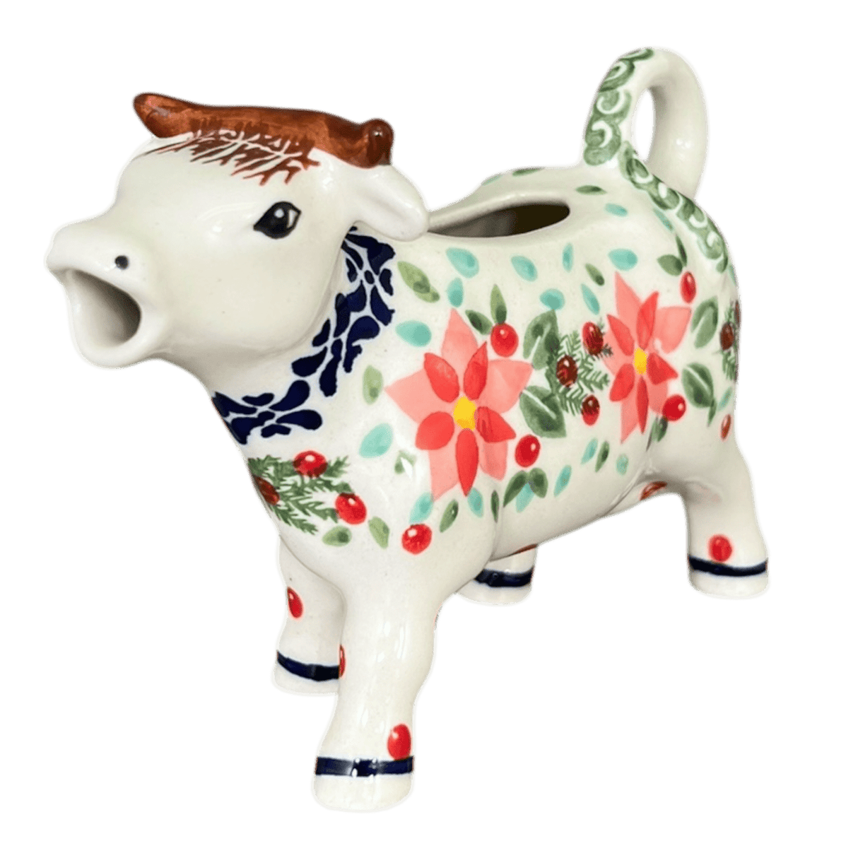 Creamer, Cow, 4 oz in "Pink Poinsettia" by Manufaktura | D081S-PS14