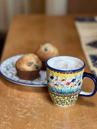 A picture of a Polish Pottery Small Mars Mug (Poppies in Bloom) | K081S-JZ34 as shown at PolishPotteryOutlet.com/products/mars-mug-poppies-in-bloom
