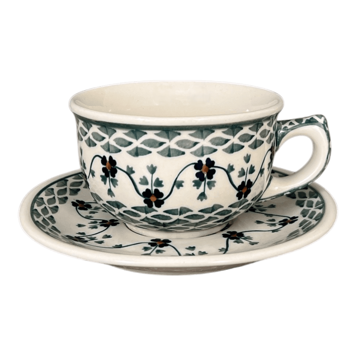 Cup & Saucer, 10 oz Canadian in "Woven Pansies" by Manufaktura | F036T-RV