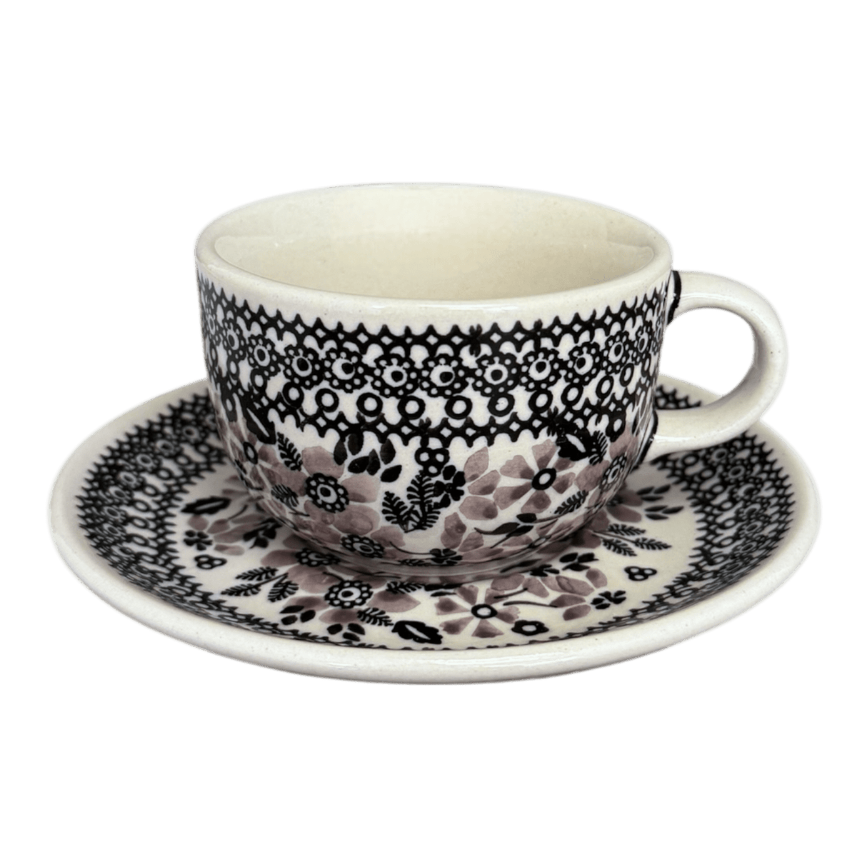 Cup & Saucer, 7 oz in "Duet in Black & Grey" by Manufaktura | F043S-DPSC