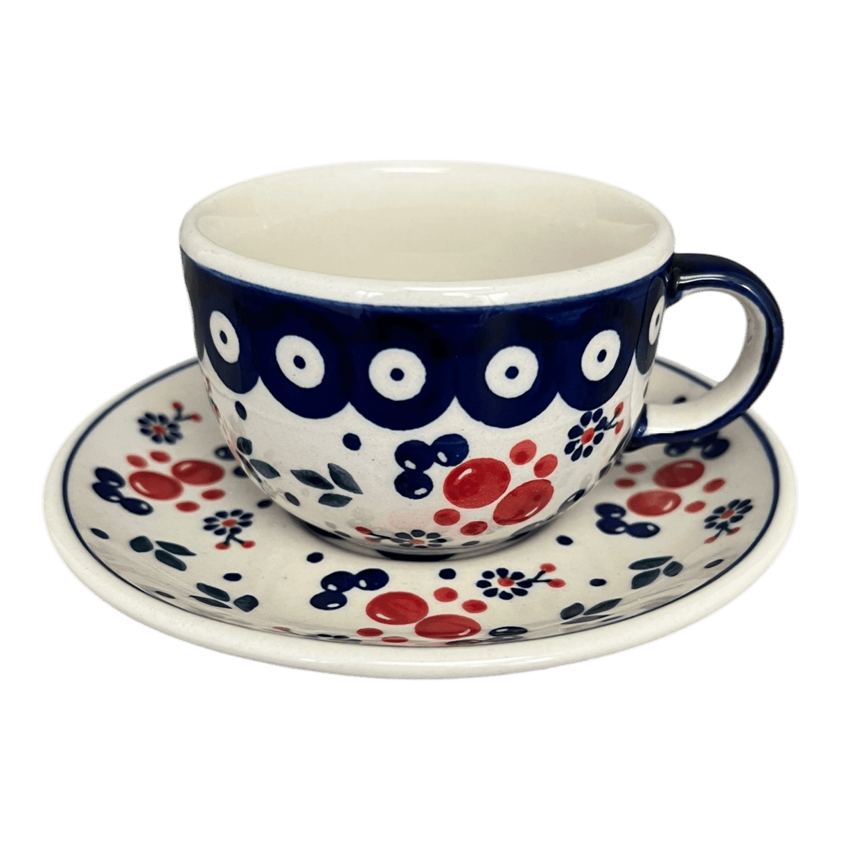 Cup & Saucer, 7 oz in "Berry Dot" by Manufaktura | F043T-BL04