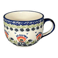 A picture of a Polish Pottery Latte Cup (Floral Fans) | F044S-P314 as shown at PolishPotteryOutlet.com/products/large-latte-soup-cups-floral-fans-f044s-p314