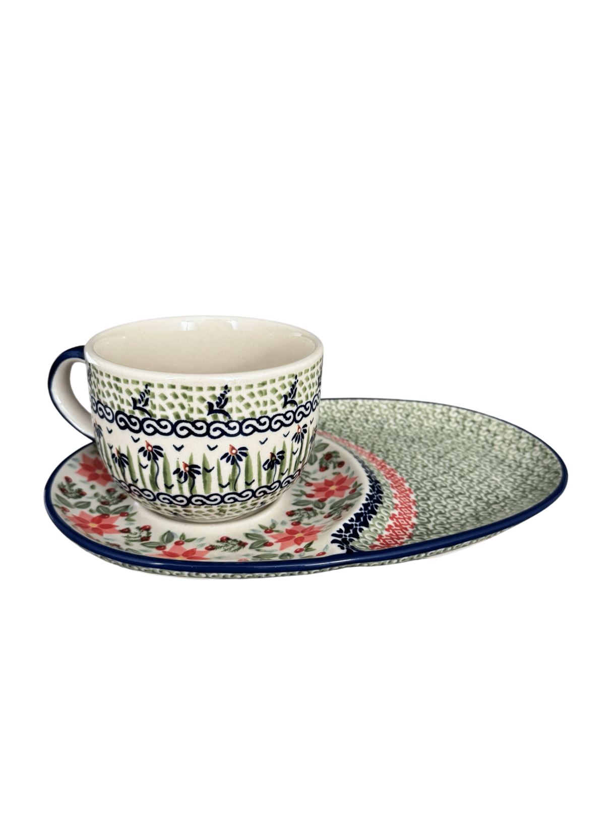 Plate, Oval, Soup & Sandwich, 11.75" x 7.25" in "Pink Poinsettia" by Manufaktura | P006S-PS14