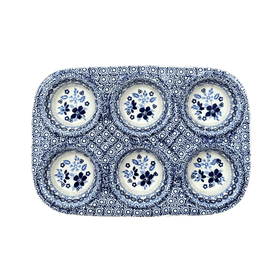 Polish Pottery Muffin Pan (Duet in Blue) | F093S-SB01 Additional Image at PolishPotteryOutlet.com