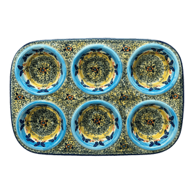 Polish Pottery Muffin Pan (Butterflies in Flight) | F093S-WKM Additional Image at PolishPotteryOutlet.com