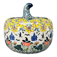 A picture of a Polish Pottery Jack-O-Lantern Luminary (Trick or Treat) | GAD28D-AH3 as shown at PolishPotteryOutlet.com/products/jack-o-lantern-luminary-ah3-gad28d-ah3
