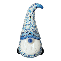 A picture of a Polish Pottery 8.5" Large Gnome Luminary (Spring Snow) | GAD41-PCH1 as shown at PolishPotteryOutlet.com/products/8-5-large-gnome-luminary-spring-snow-gad41-pch1