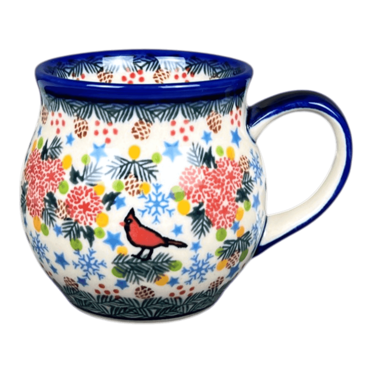 Mug, Belly Mug, 12 oz Medium in "Winter Cardinal" by Galia | GK04B-AS2