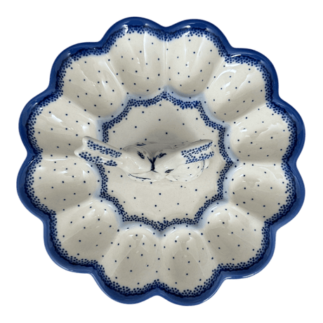 Plate, Round, Egg Plate, 8.75" Bunny in "Blue Speckled" by Galia | GT14-PKN