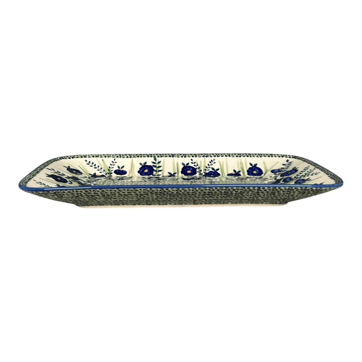 Platter, Rectangular, 14" x 8" in "Bouncing Blue Blossoms" by Manufaktura | P202U-IM03