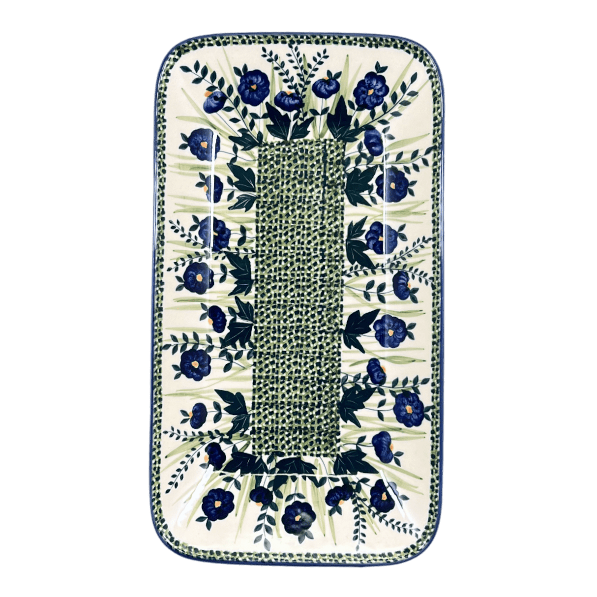Platter, Rectangular, 14" x 8" in "Bouncing Blue Blossoms" by Manufaktura | P202U-IM03