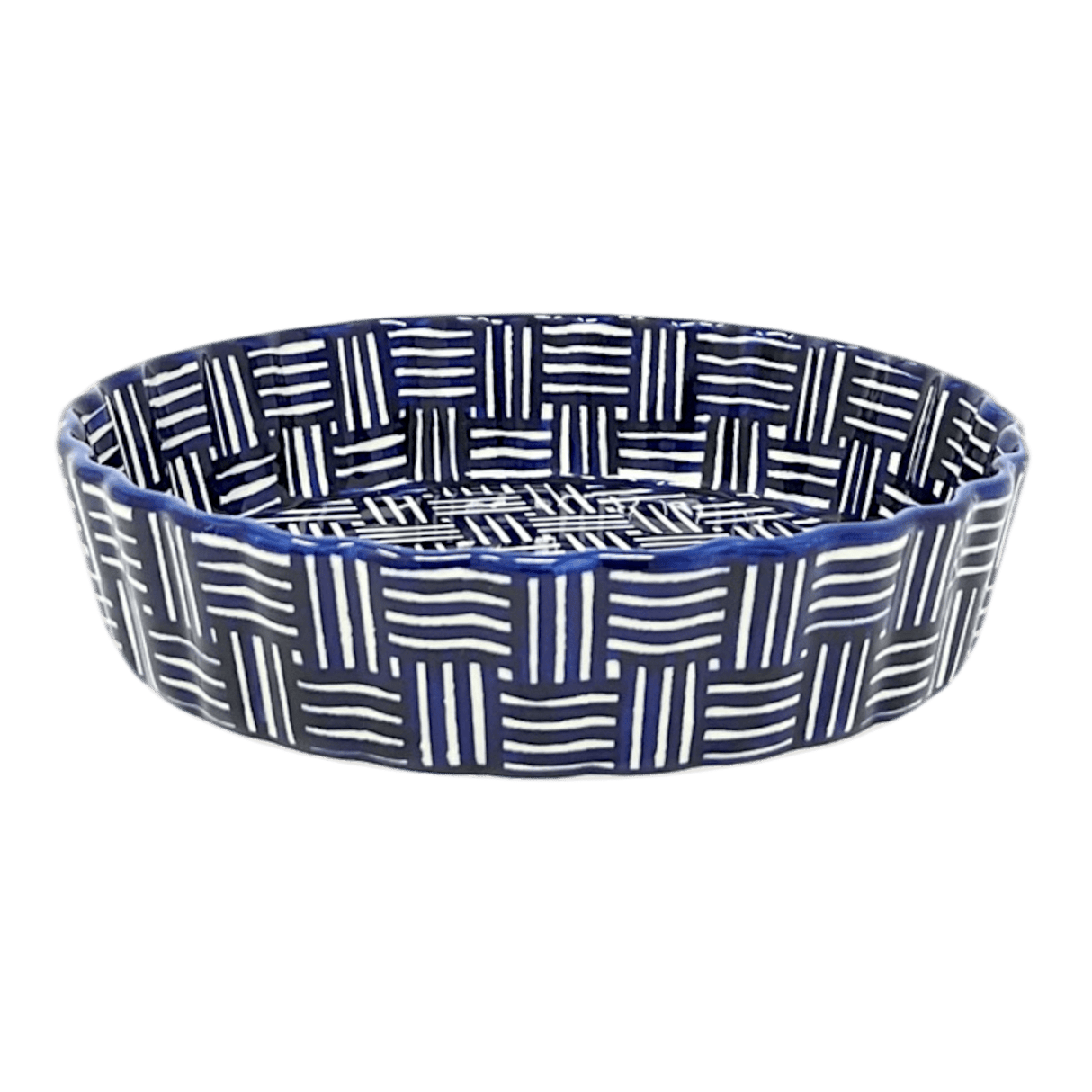 Quiche Dish, Round, 7.5" Small in "Blue Basket Weave" by Manufaktura | F055U-32