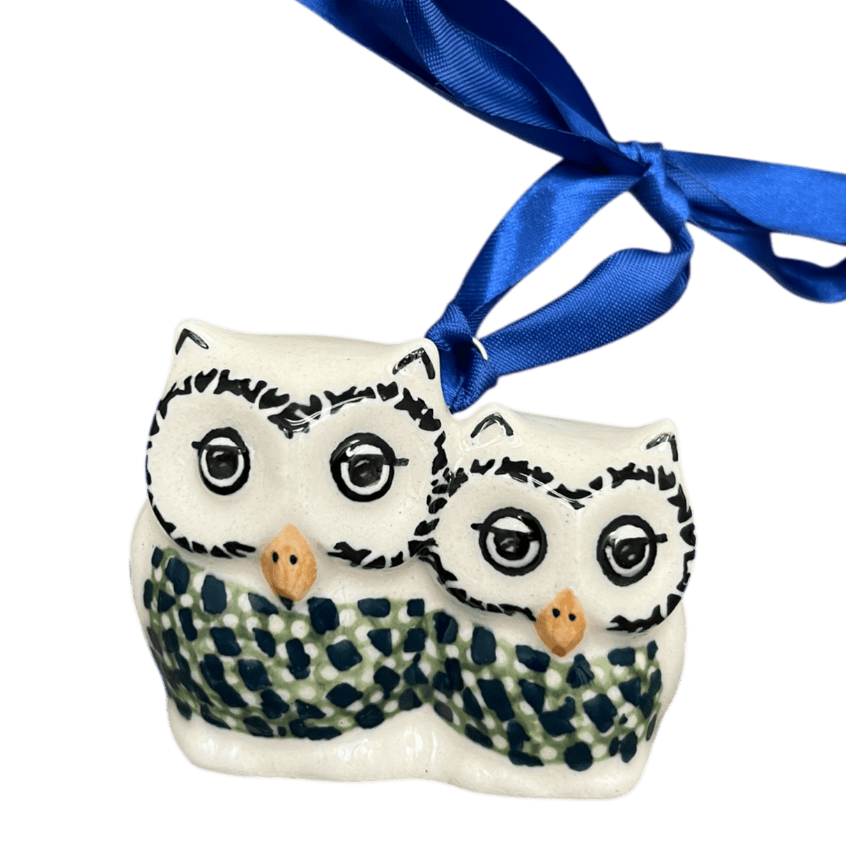 Ornament, Two Owl, 2" in "Bouncing Blue Blossoms" by Manufaktura | K020U-IM03