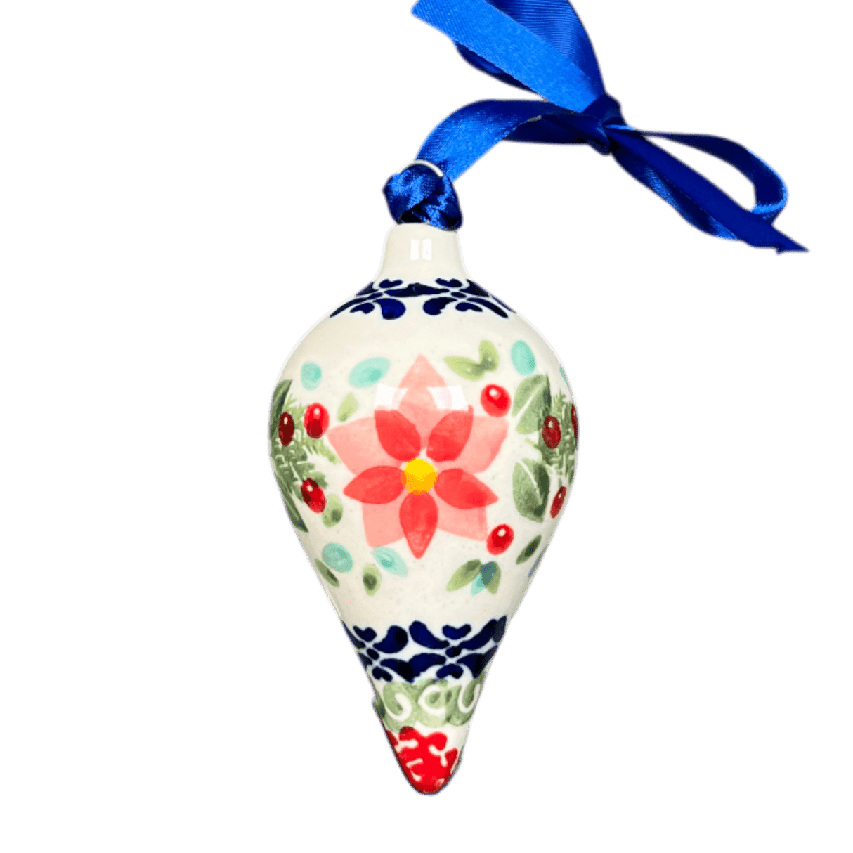 Ornament, Teardrop in "Pink Poinsettia" by Manufaktura | K027S-PS14