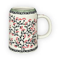 A picture of a Polish Pottery Small Tankard (Cherry Blossoms) | K054S-DPGJ as shown at PolishPotteryOutlet.com/products/22-oz-bavarian-tankard-cherry-blossoms-k054s-dpgj