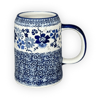 A picture of a Polish Pottery Small Tankard (Blue Life) | K054S-EO39 as shown at PolishPotteryOutlet.com/products/22-oz-bavarian-tankard-blue-life-k054s-eo39