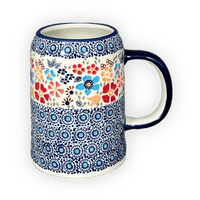 A picture of a Polish Pottery Small Tankard (Festive Flowers) | K054S-IZ16 as shown at PolishPotteryOutlet.com/products/bavarian-tankard-festive-flowers-k054s-iz16