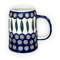 A picture of a Polish Pottery Small Tankard (Peacock) | K054T-54 as shown at PolishPotteryOutlet.com/products/bavarian-tankard-peacock-k054t-54