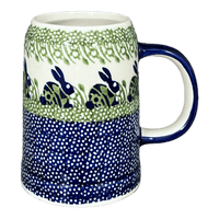 A picture of a Polish Pottery Small Tankard (Bunny Love) | K054T-P324 as shown at PolishPotteryOutlet.com/products/22-oz-bavarian-tankard-bunny-love-k054t-p324