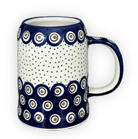 A picture of a Polish Pottery Small Tankard (Peacock Dot) | K054U-54K as shown at PolishPotteryOutlet.com/products/bavarian-tankard-peacock-dot-k054u-54k