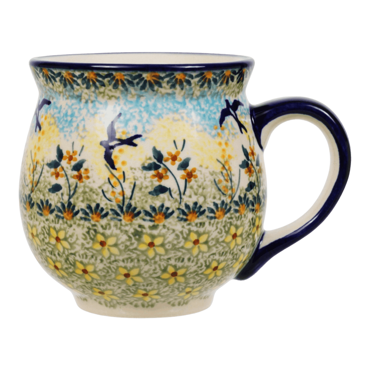 Mug, Belly Mug, 16 oz Large in "Soaring Swallows" by Manufaktura | K068S-WK57
