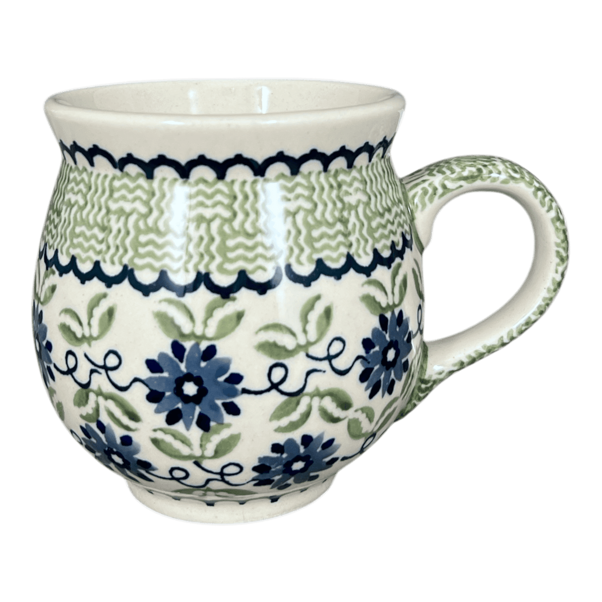 Mug, Belly Mug, 16 oz Large in "Woven Blues" by Manufaktura | K068T-P182