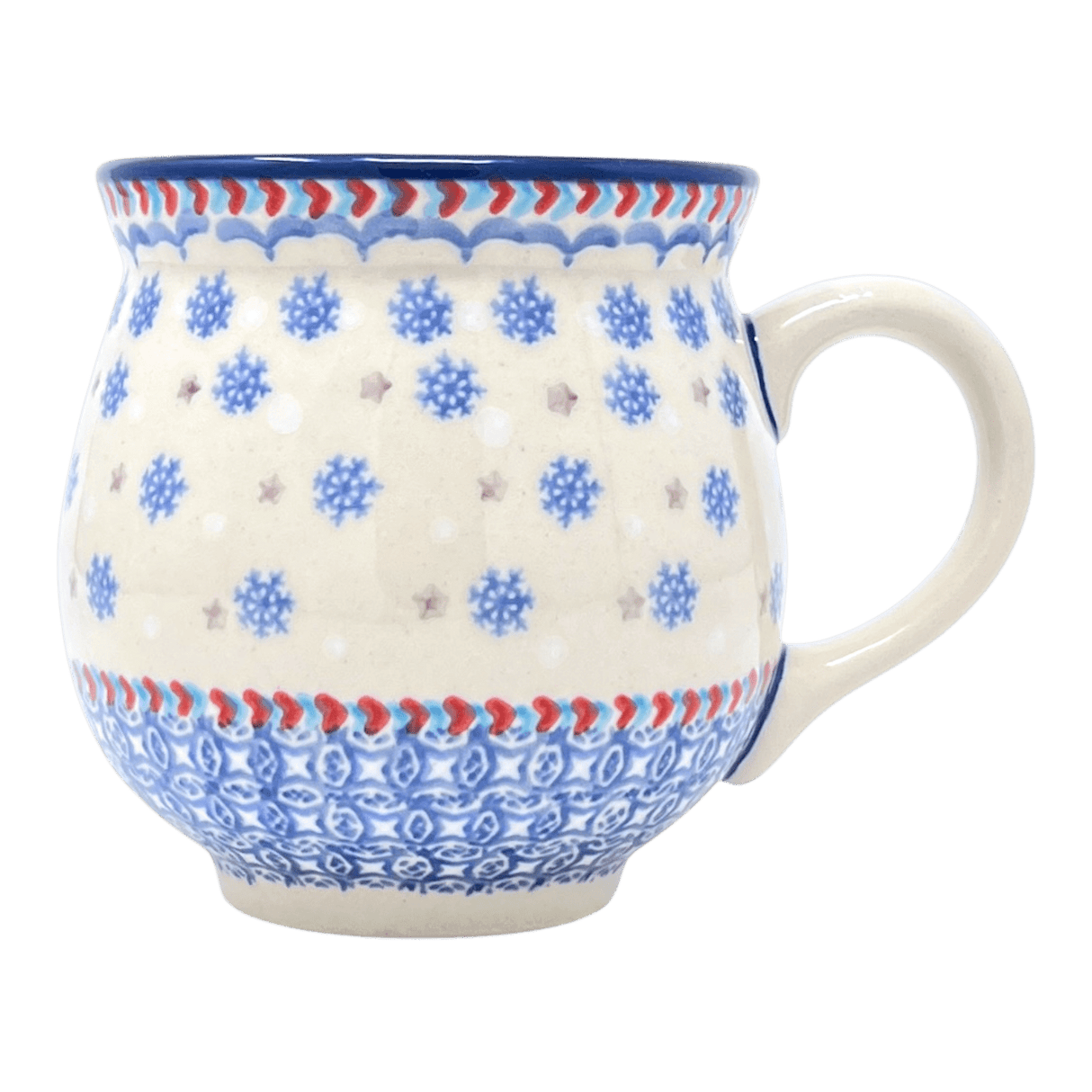 Mug, Belly Mug, 16 oz Large in "Snowflake Love" by Manufaktura | K068U-PS01