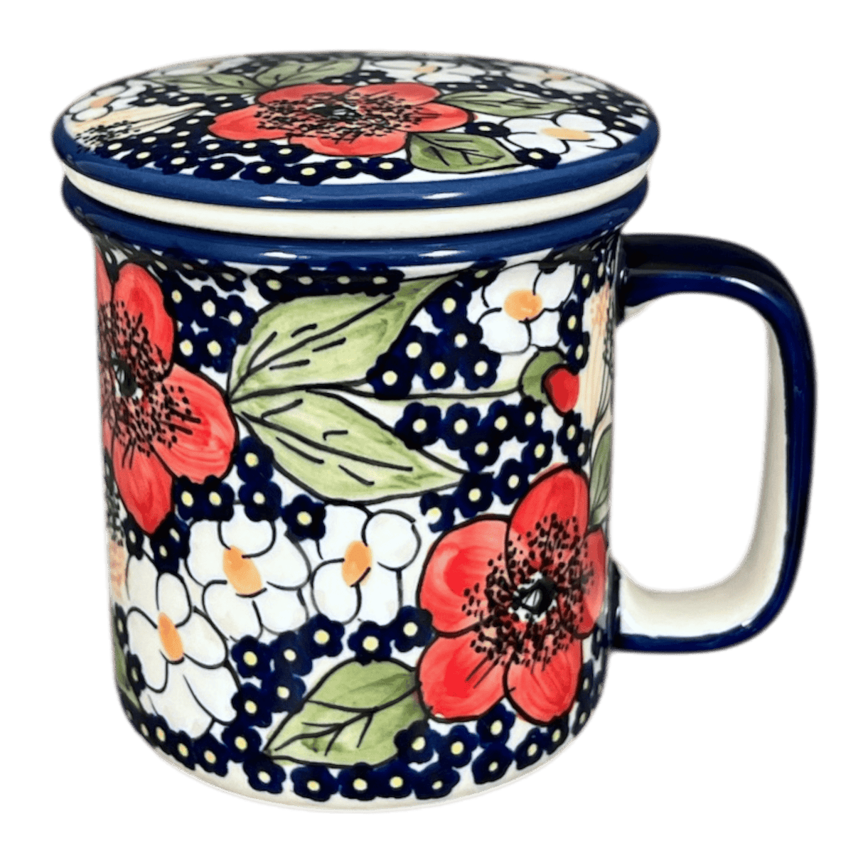 Mug, Tea Infuser Mug, 12 oz in "Poppies & Posies" by Manufaktura | K073S-IM02