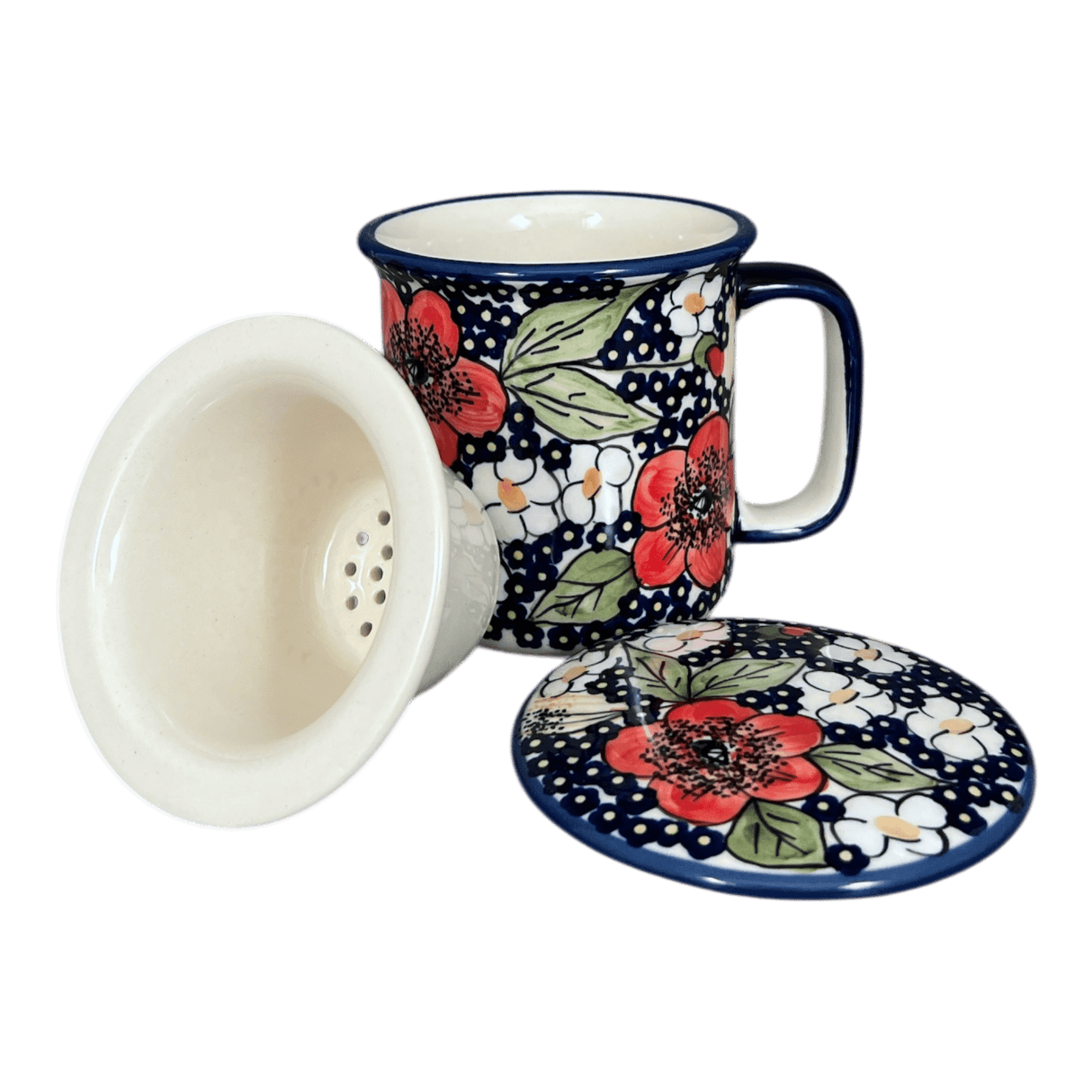Mug, Tea Infuser Mug, 12 oz in "Poppies & Posies" by Manufaktura | K073S-IM02