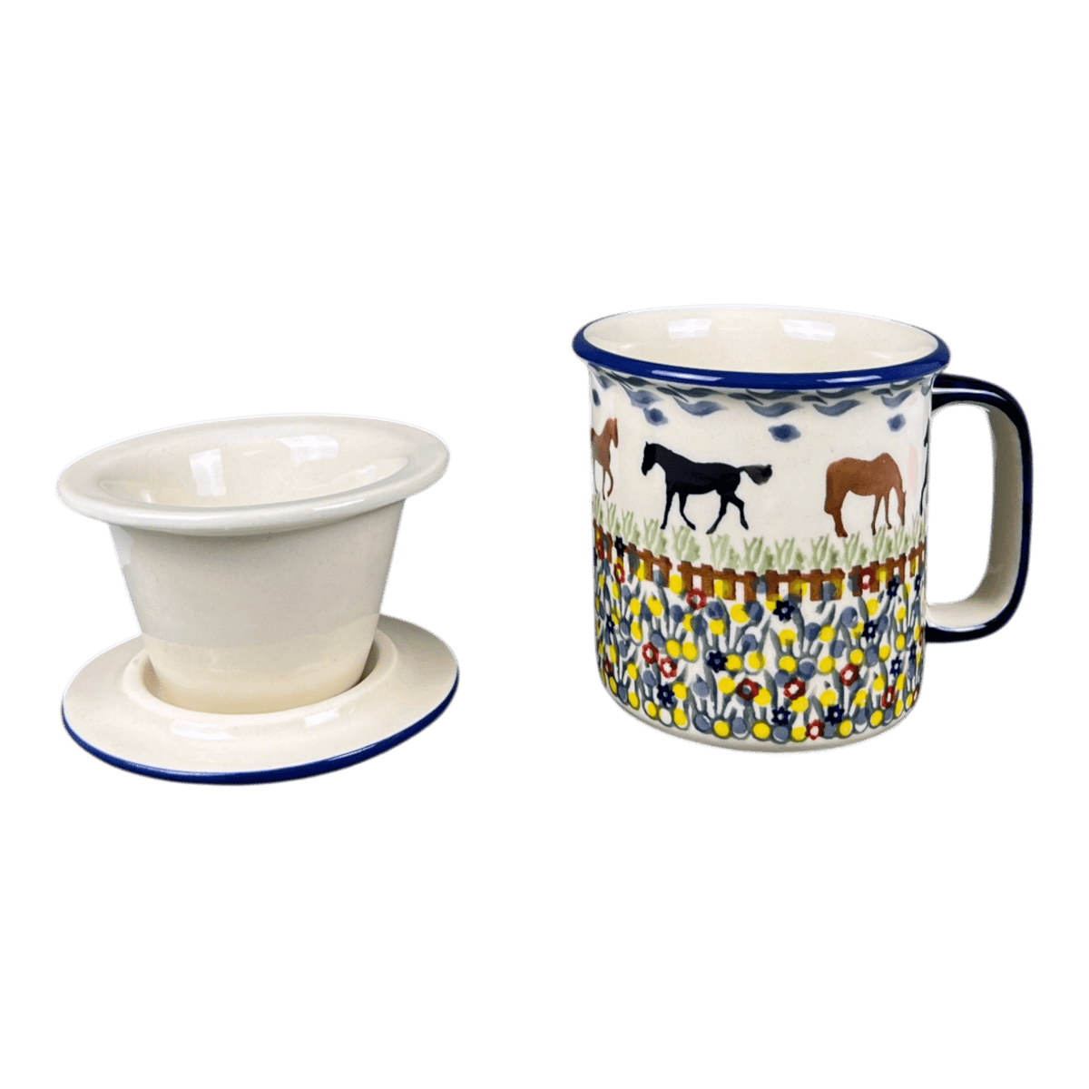 Mug, Tea Infuser Mug, 12 oz in "Wild Horses" by Manufaktura | K073S-INK1